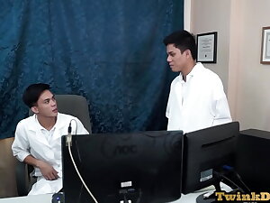 Asian medical unvaried twinks bareback anal in the office
