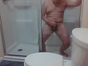 Chubby Asian Cums in the matter of Hotel Shower
