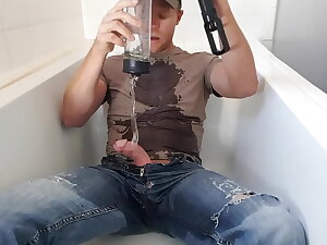 Pissing in a penis pump