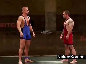Nude gays wrestle and asshole fuck on mats